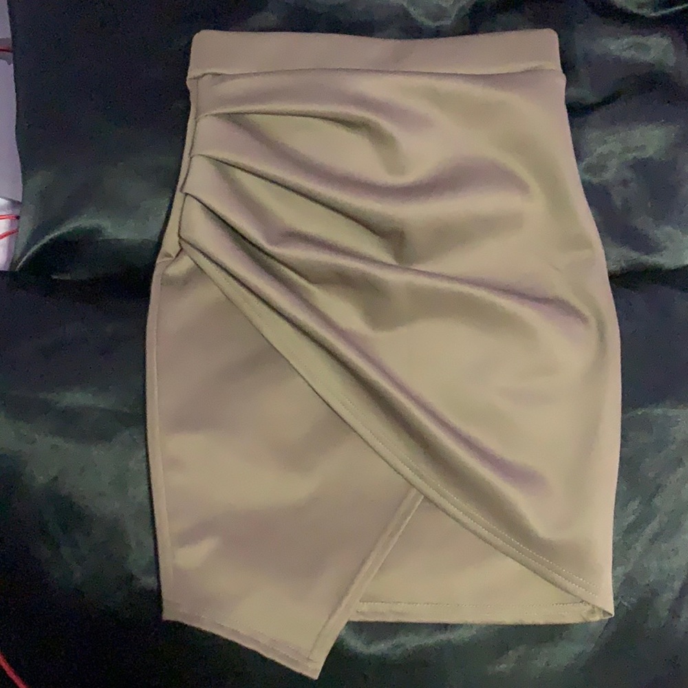 Taupe/Mocha Asymmetrical Wrap Slip Skirt